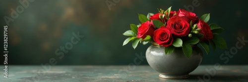 Wallpaper Mural Red rose and greenery adorn a simple black collar around an empty ceramic urn, floral, vase, foliage Torontodigital.ca