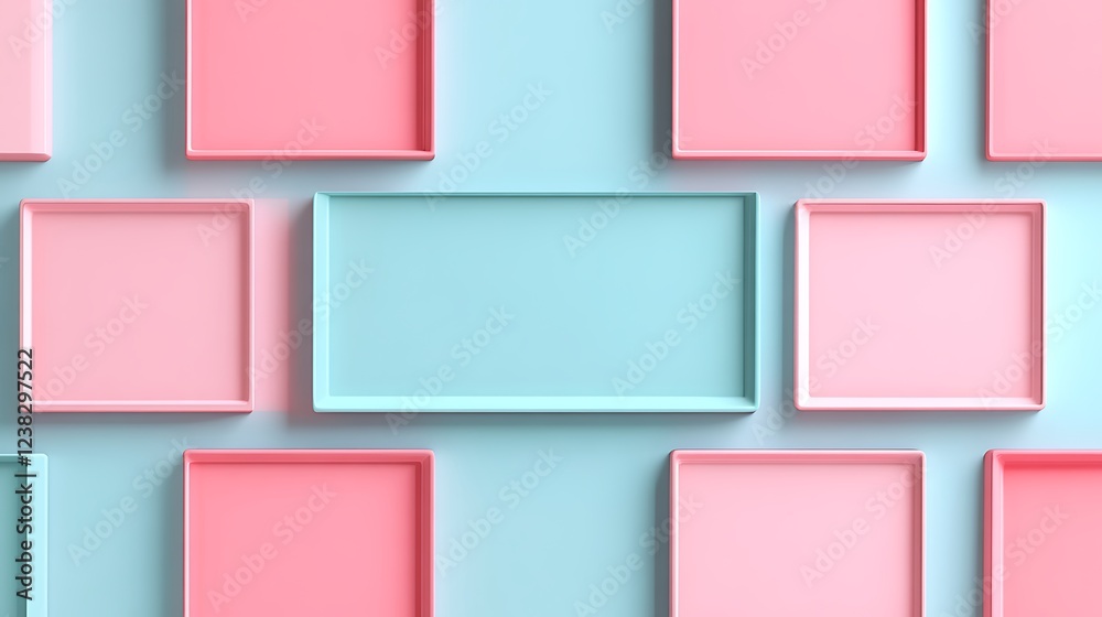 Colorful Rectangular Frames in Symmetrical Arrangement on Soft Blue Background for Creative Design Projects Colorful Rectangular Frames in Symmetrical Arrangement on Soft Blue Background for Creative Design Projects