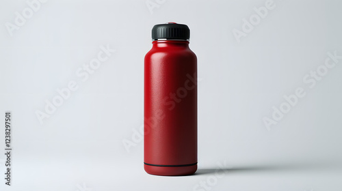 mock up empty red water bottle thermos, white background