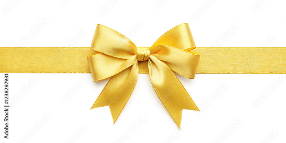 A Festive Yellow Ribbon and Bow Isolated on a White Background, Ideal for Gift Wrapping A Festive Yellow Ribbon and Bow Isolated on a White Background, Ideal for Gift Wrapping