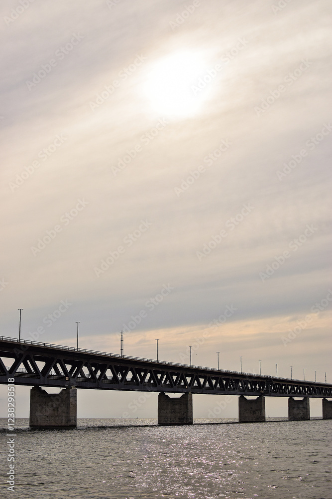 Oresund Bridge view from Swedish coast during the sunset. Oresund Bridge view from Swedish coast during the sunset.