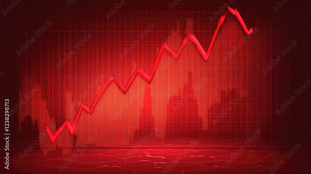 Fototapeta premium Falling red stock market graph on a futuristic screen, economic recession concept, digital financial crisis background, business downturn.