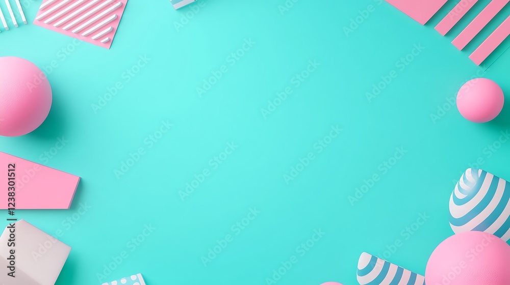 Playful Geometric Shapes and Bold Colors on Vibrant Teal Background for Creative Designs and Artistic Projects Playful Geometric Shapes and Bold Colors on Vibrant Teal Background for Creative Designs and Artistic Projects