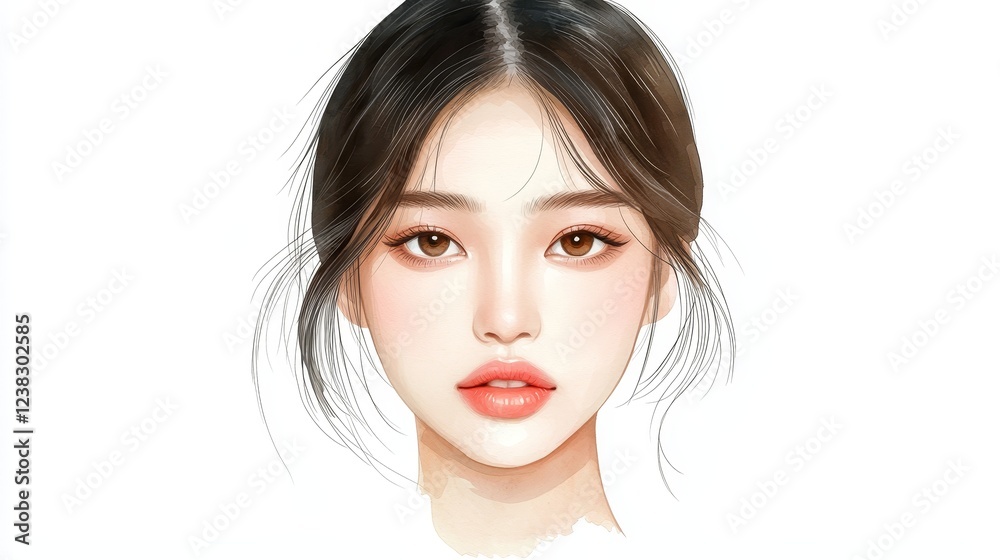 Beautiful woman with long, flowing hair and vibrant pink lipstick, a stunning portrait Beautiful woman with long, flowing hair and vibrant pink lipstick, a stunning portrait