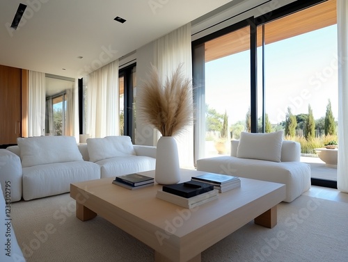 Modern Minimalist Living Room with Stunning Outdoor View photo