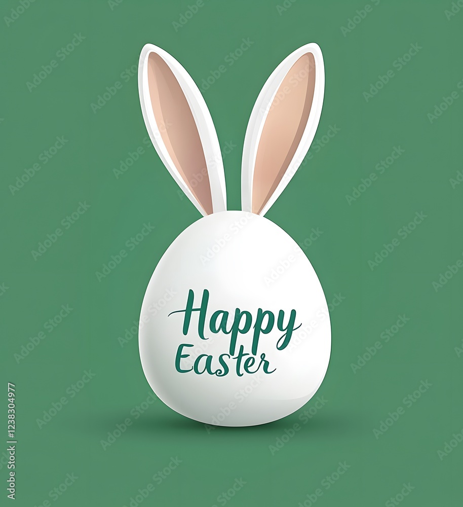 Fototapeta premium A decorative Easter egg designed with bunny ears and the phrase Happy Easter in a playful font. The vibrant green background enhances the festive spirit of the occasion.