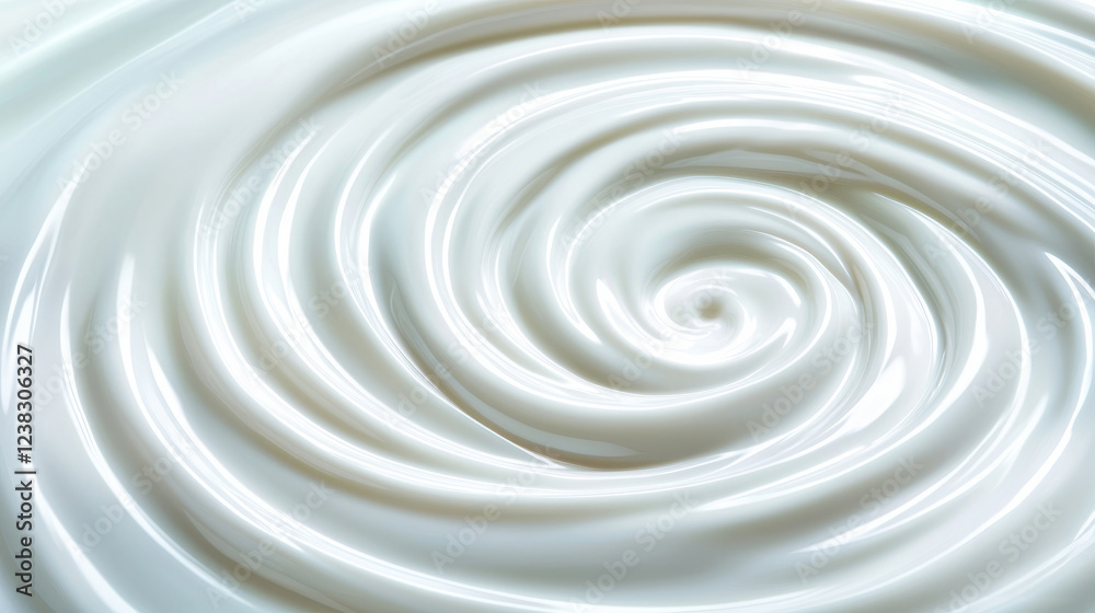 Fototapeta premium A close-up of smooth, creamy white substance swirling elegantly, suggesting richness and texture, perfect for culinary or cosmetic applications.