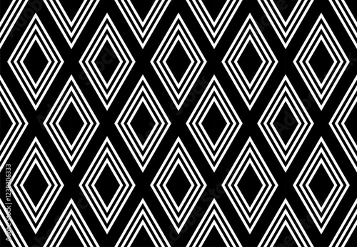 Abstract Seamless Geometric Diamonds Pattern. Black and White Texture. 