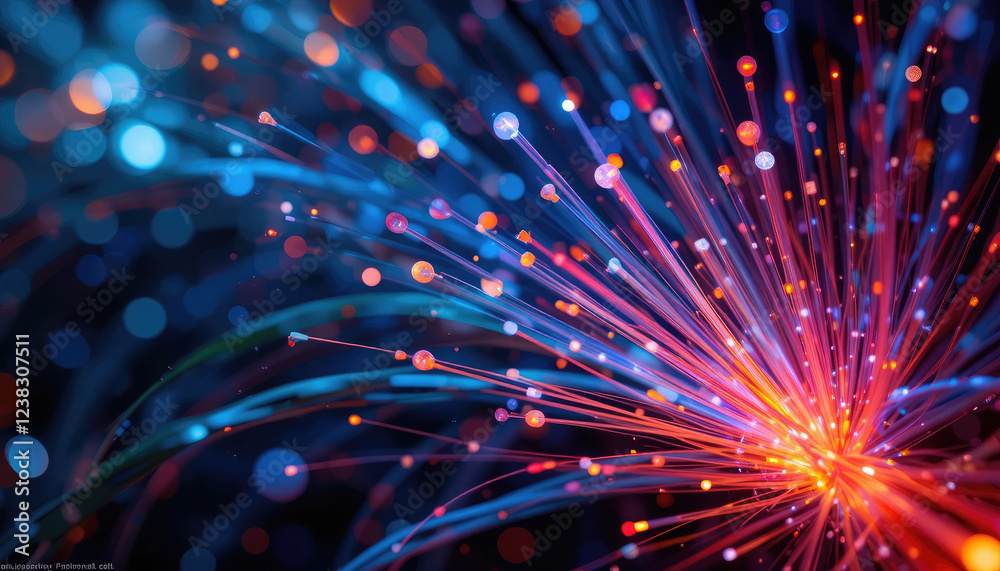 Obraz premium Vivid Optical Fiber and Colored Electric Cables Glowing, Technology Background.