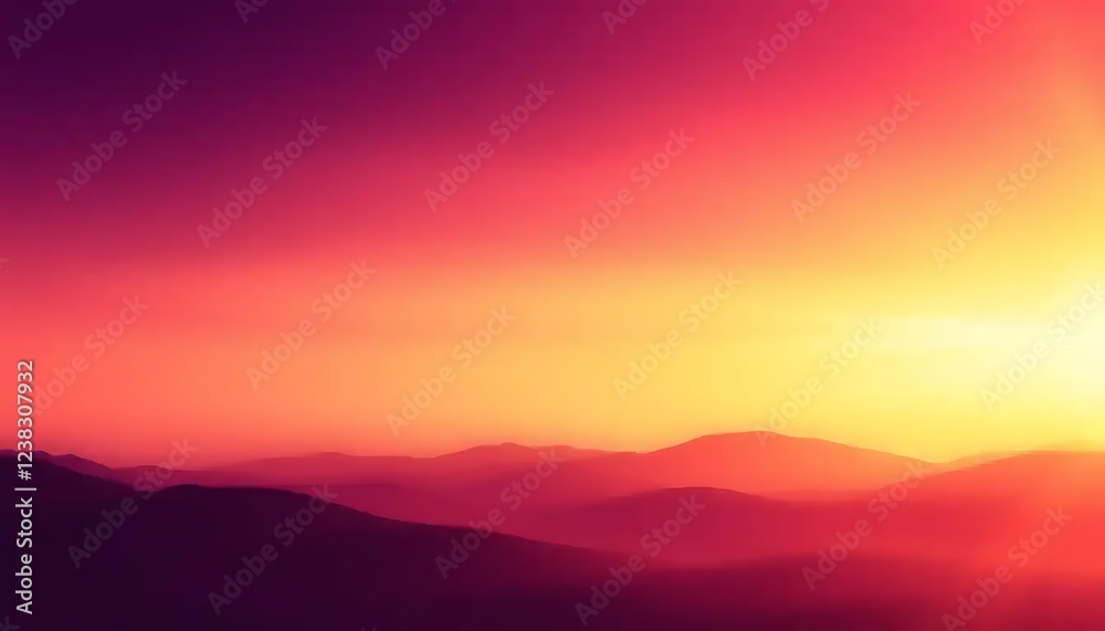 Vibrant Sunset Over Hazy Mountain Ranges Vibrant Sunset Over Hazy Mountain Ranges