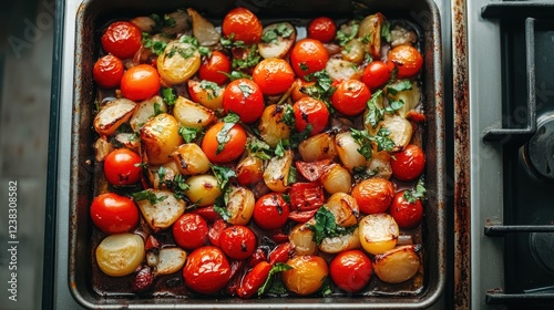 Roasted Vegetables Feast Home Kitchen Professional Photography Cozy Environment Close-Up Shot Homecook Delight
