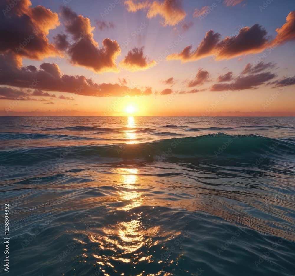 Obraz premium Rays hide under surface as sun rises over ocean horizon, underwater world, sunlight filtering