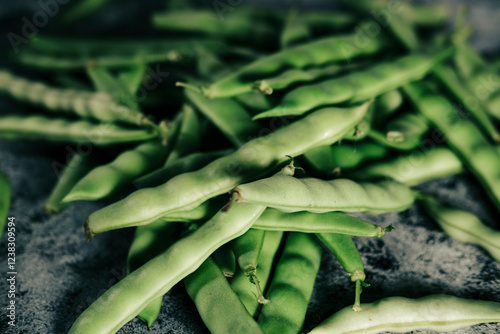 fresh green beans from the garden, green, juicy, organic farming, mediterranean diet concept photo