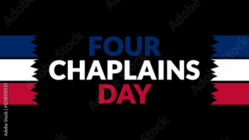 Four Chaplains Day text with side lines on a black background. Which is observed every year in February to celebrate and wish Four Chaplains Day.
