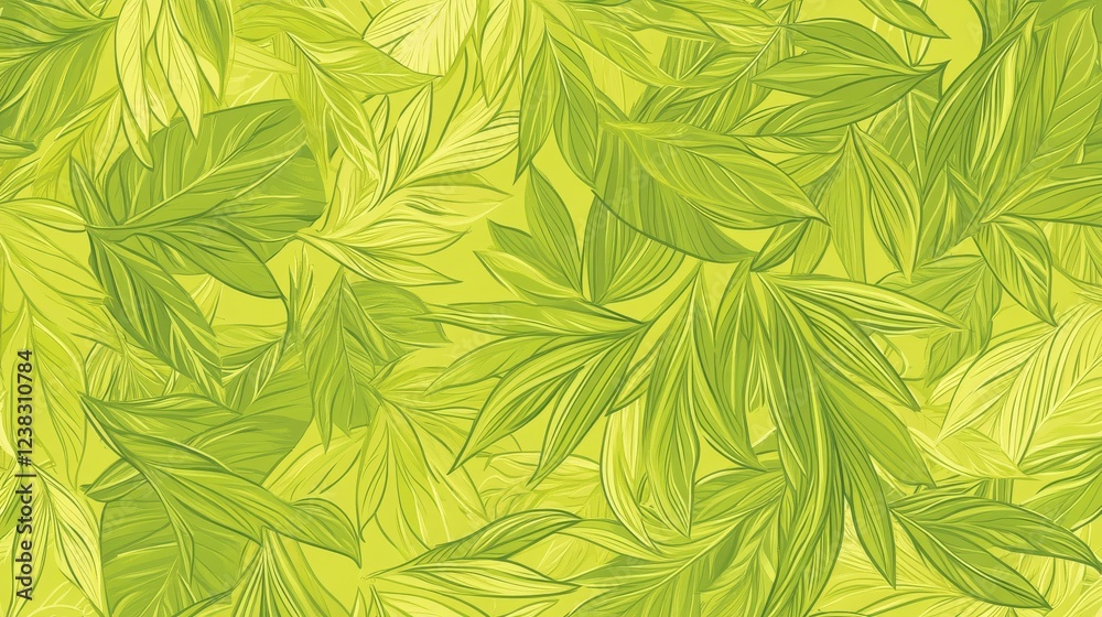 53.A seamless vector pattern featuring green palm tree leaves in various shapes and sizes. The leaves are illustrated with intricate detailing, showing the delicate veins and subtle curves of each 53.A seamless vector pattern featuring green palm tree leaves in various shapes and sizes. The leaves are illustrated with intricate detailing, showing the delicate veins and subtle curves of each