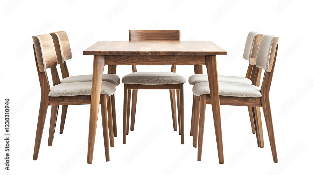 A wooden table with six chairs around it