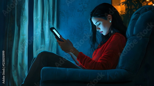 Lady watching in the screen of the smartphone, browsing social media, reading messages, checking notifications, engaging in online shopping, video calling,chatting, modern technology-driven lifestyle.