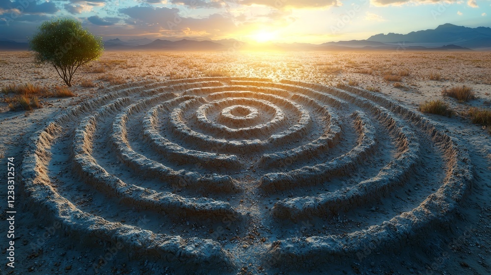 Intricate Desert Labyrinth Under Warm Aerial Perspective with Vast Sand Dunes Intricate Desert Labyrinth Under Warm Aerial Perspective with Vast Sand Dunes