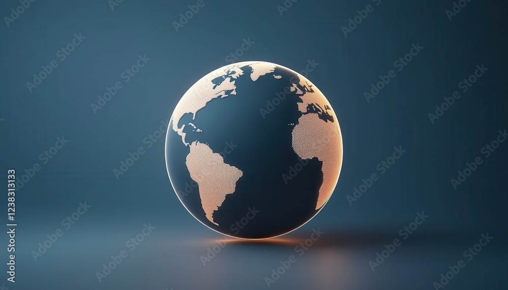 Fototapeta premium Glowing globe representing Earth, showcasing continents with rich details. Ideal for environmental, educational, or scientific themes.