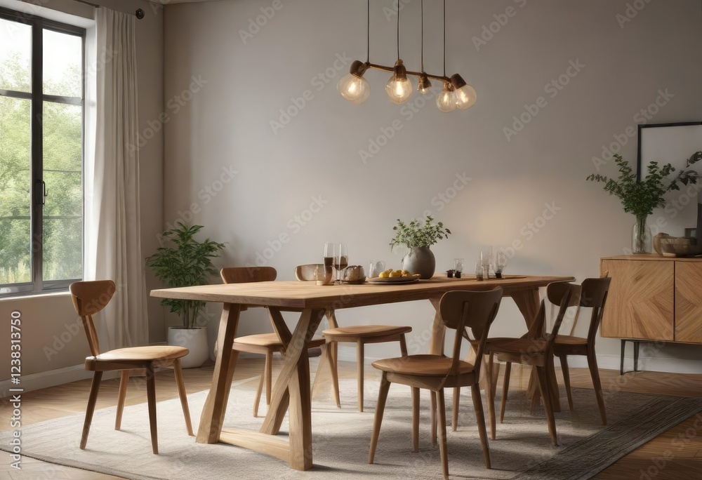 Fototapeta premium Simple yet elegant dining table for a family dinner, candles, dining table