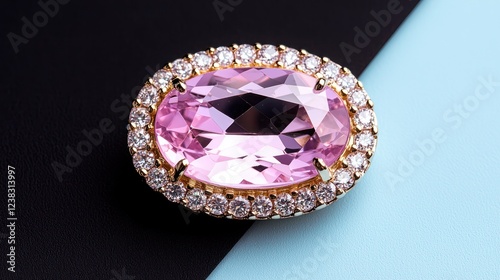 Wallpaper Mural A pink gemstone brooch surrounded by smaller clear stones on a contrasting background. Torontodigital.ca