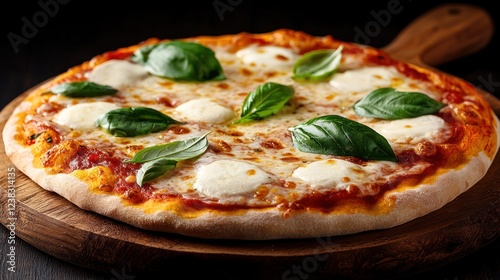 Wallpaper Mural A freshly baked pizza topped with mozzarella cheese and fresh basil leaves on a wooden board. Torontodigital.ca