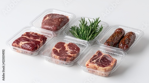 Wallpaper Mural An assortment of raw meats and herbs arranged in clear containers for culinary use. Torontodigital.ca