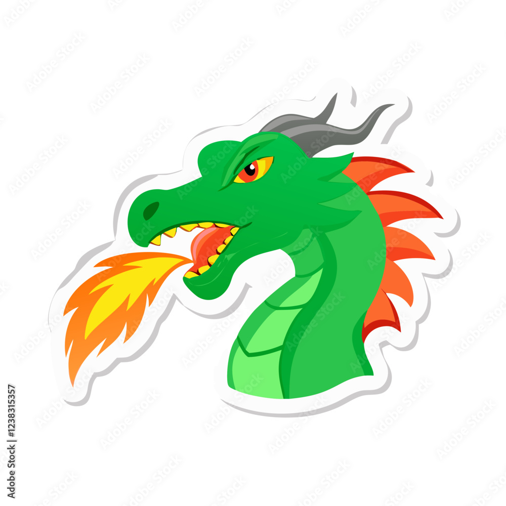 Obraz premium Green fire-breathing dragon sticker