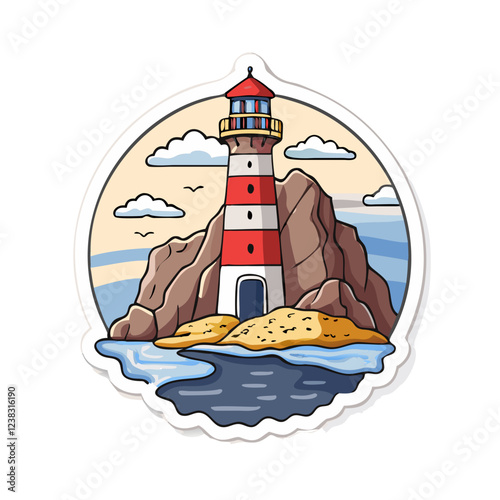 Scenic lighthouse on rocky coast sticker