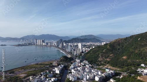 Drone Footage of Nha Trang City and Ocean in Vietnam photo