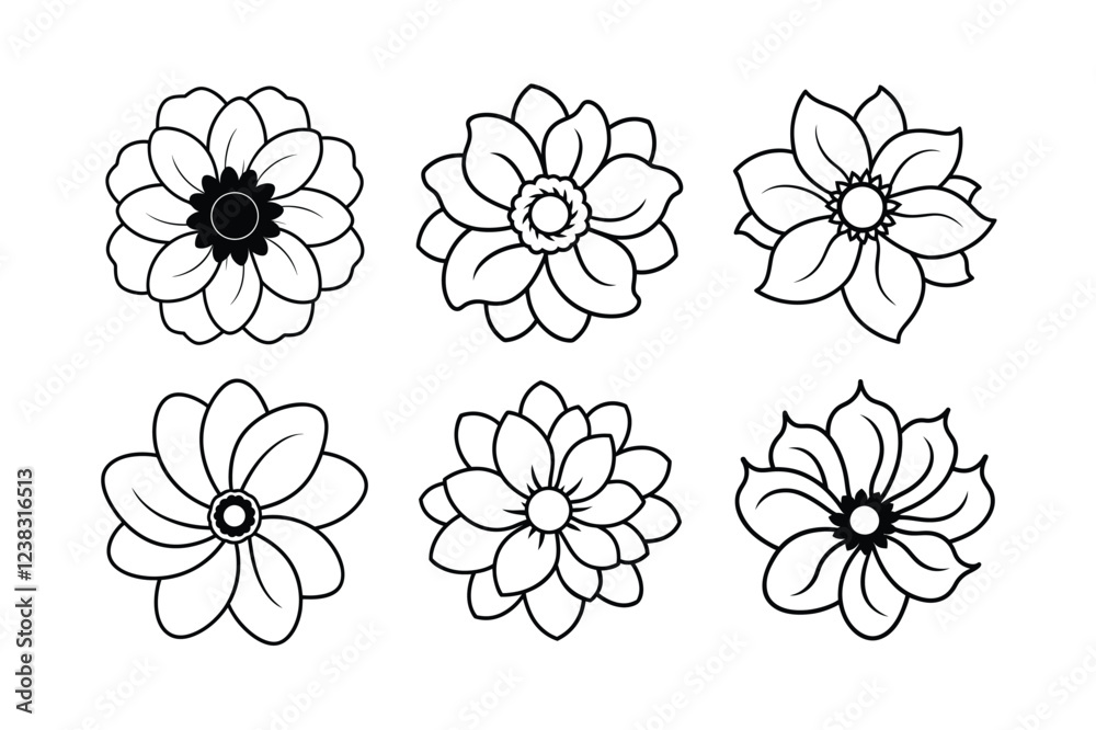 Anemone (Anemone spp.) line art vector illustration Anemone (Anemone spp.) line art vector illustration