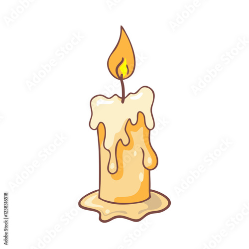 Melting wax candle with burning flame