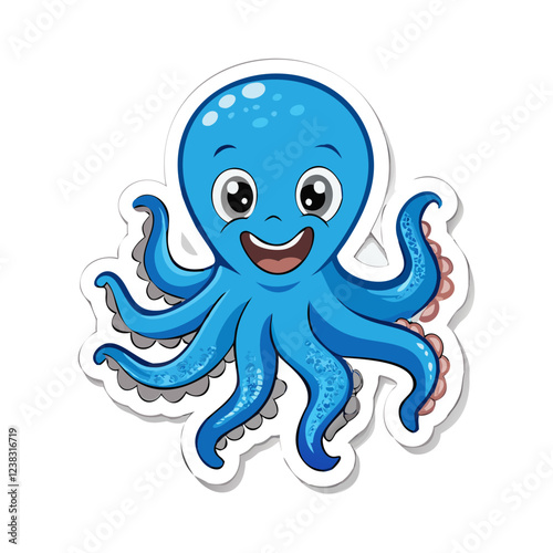 Cute blue cartoon octopus with big eyes