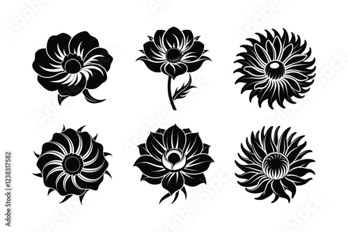 Anemone (Anemone spp.) silhuoette vector illustration