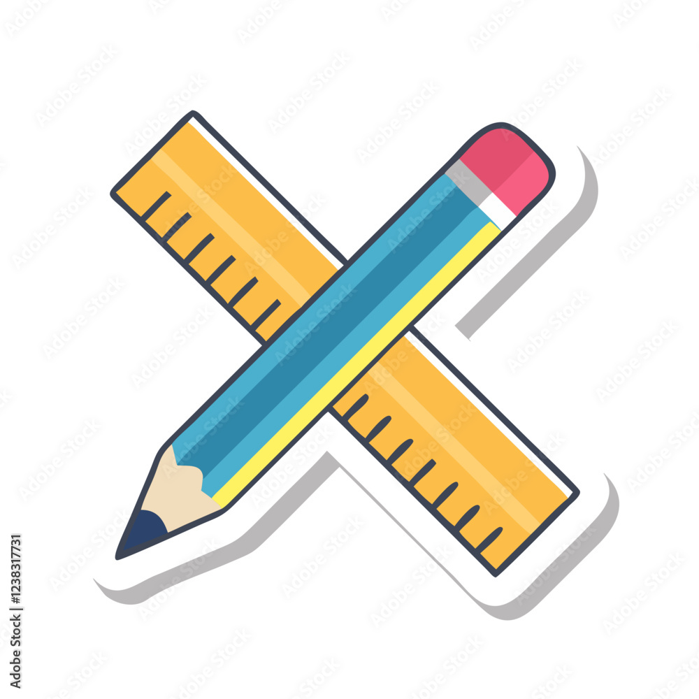 Crossed pencil and ruler icon for school supplies Crossed pencil and ruler icon for school supplies
