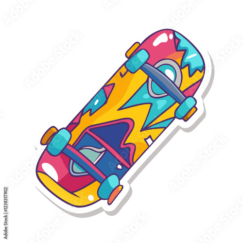 Modern skateboard with neon geometric pattern