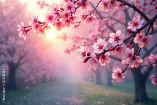 Wallpaper Mural Soft pink light filters through cherry tree branches, cherry tree branches, serene landscape, gentle hues Torontodigital.ca