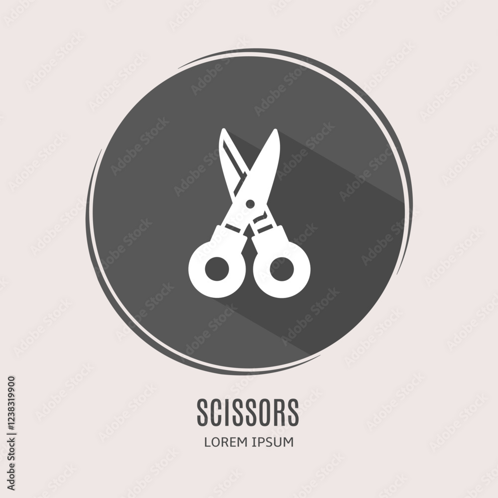 Symbol scissors logo. Illustration of scissors in flat. Stock vector. Symbol scissors logo. Illustration of scissors in flat. Stock vector.