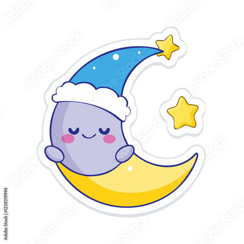 Sleeping moon with nightcap sticker