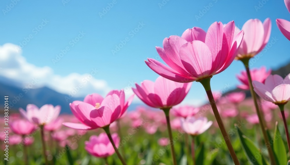 Pink hardy ice plants in full bloom against a blue sky, nature, sky Pink hardy ice plants in full bloom against a blue sky, nature, sky