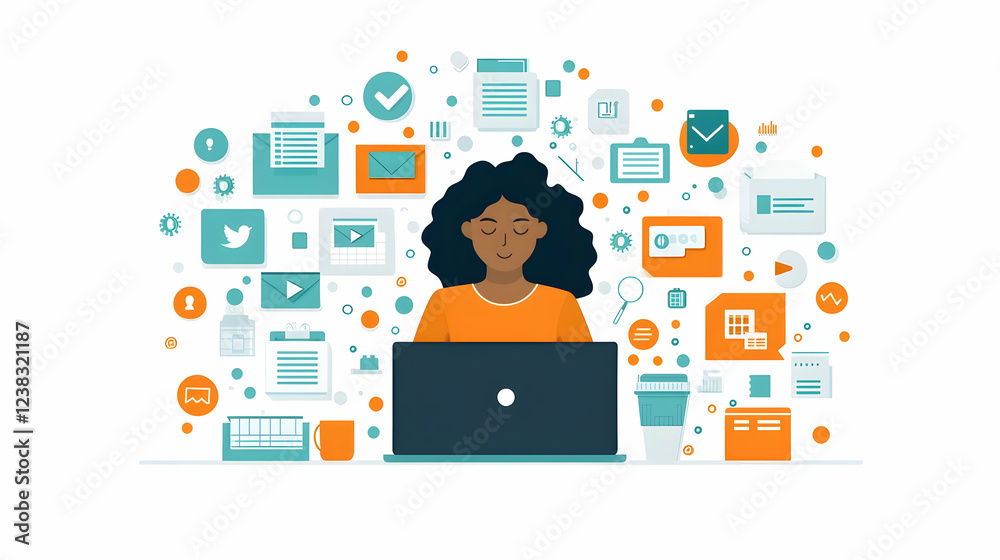 Woman Efficiently Manages Tasks on Laptop Woman Efficiently Manages Tasks on Laptop