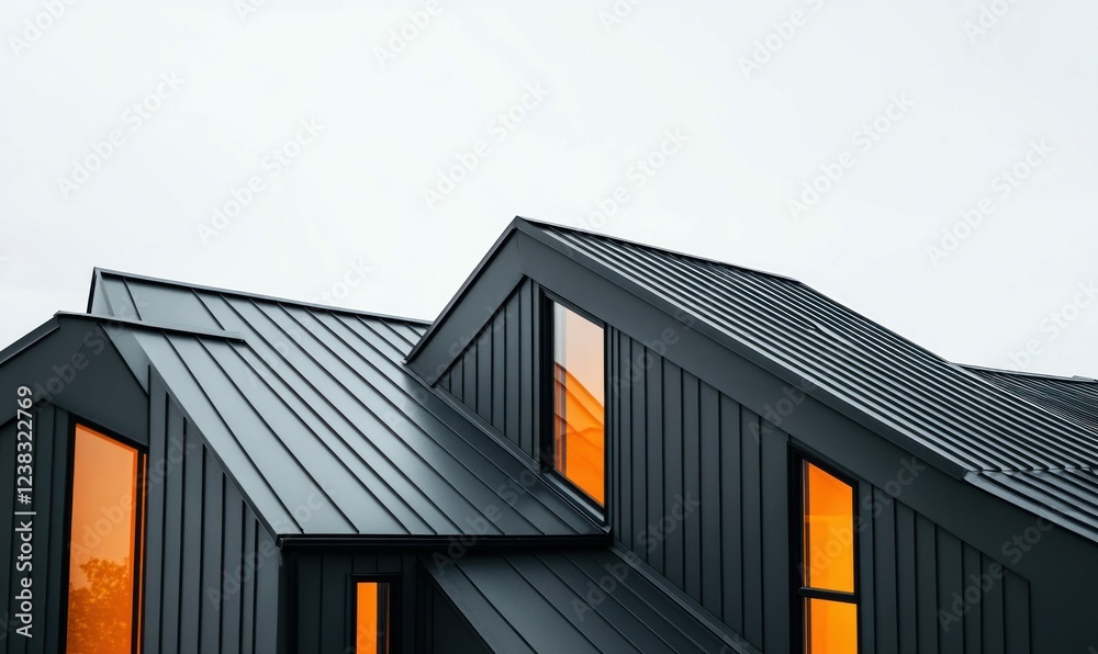 Fototapeta premium Modern House with Metal Roof and Wooden Facade