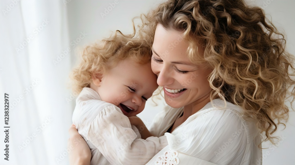 A joyful mother embracing her laughing baby, showcasing a heartfelt moment of love and connection in a bright, soft setting. A joyful mother embracing her laughing baby, showcasing a heartfelt moment of love and connection in a bright, soft setting.