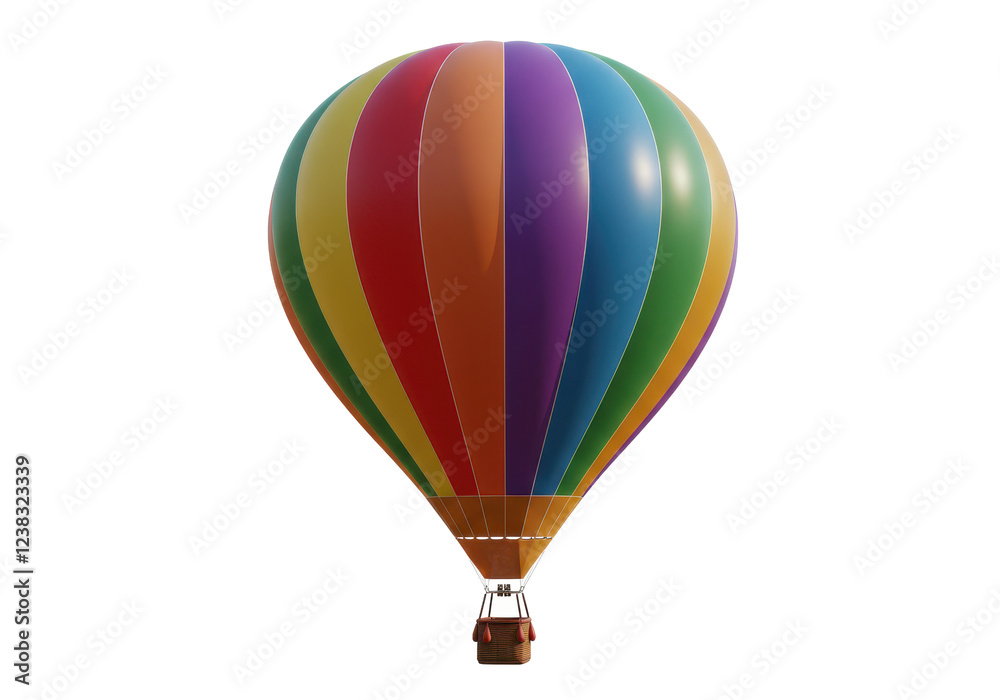 Naklejka premium A colorful hot air balloon with rainbow stripes, isolated on white background
