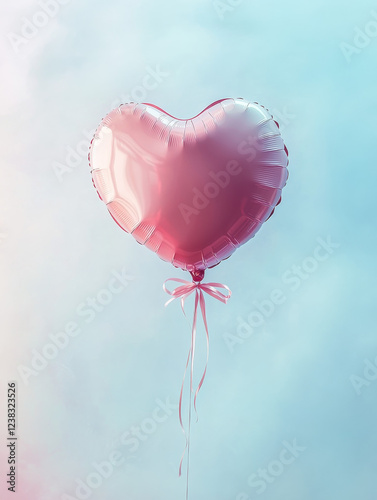 Elegant Valentine's Day heart-shaped balloon surrounded by soft pastel hues and string bows: Valentine’s Day Aesthetic photo