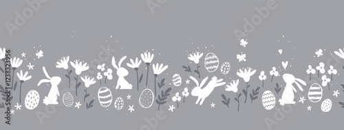 Cute hand drawn easter eggs horizontal seamless pattern, fun easter decoration, great for banners, wallpapers, cards - vector design