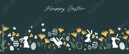 Cute hand drawn easter eggs horizontal seamless pattern, fun easter decoration, great for banners, wallpapers, cards - vector design