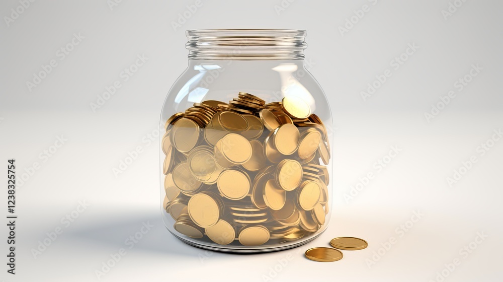 A Visual Representation of Savings and Financial Goals. A Clear Glass Jar Filled with Golden Coins, Symbolizing Wealth and Prosperity. A Visual Representation of Savings and Financial Goals. A Clear Glass Jar Filled with Golden Coins, Symbolizing Wealth and Prosperity.