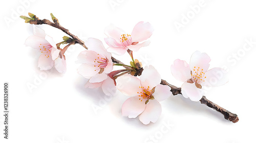 A branch with a few pink flowers on it photo