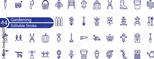Gardening Line Editable Icons set. Vector illustration in modern thin line style of horticultural icons. soil quality, care and stages of plant cultivation, and more.